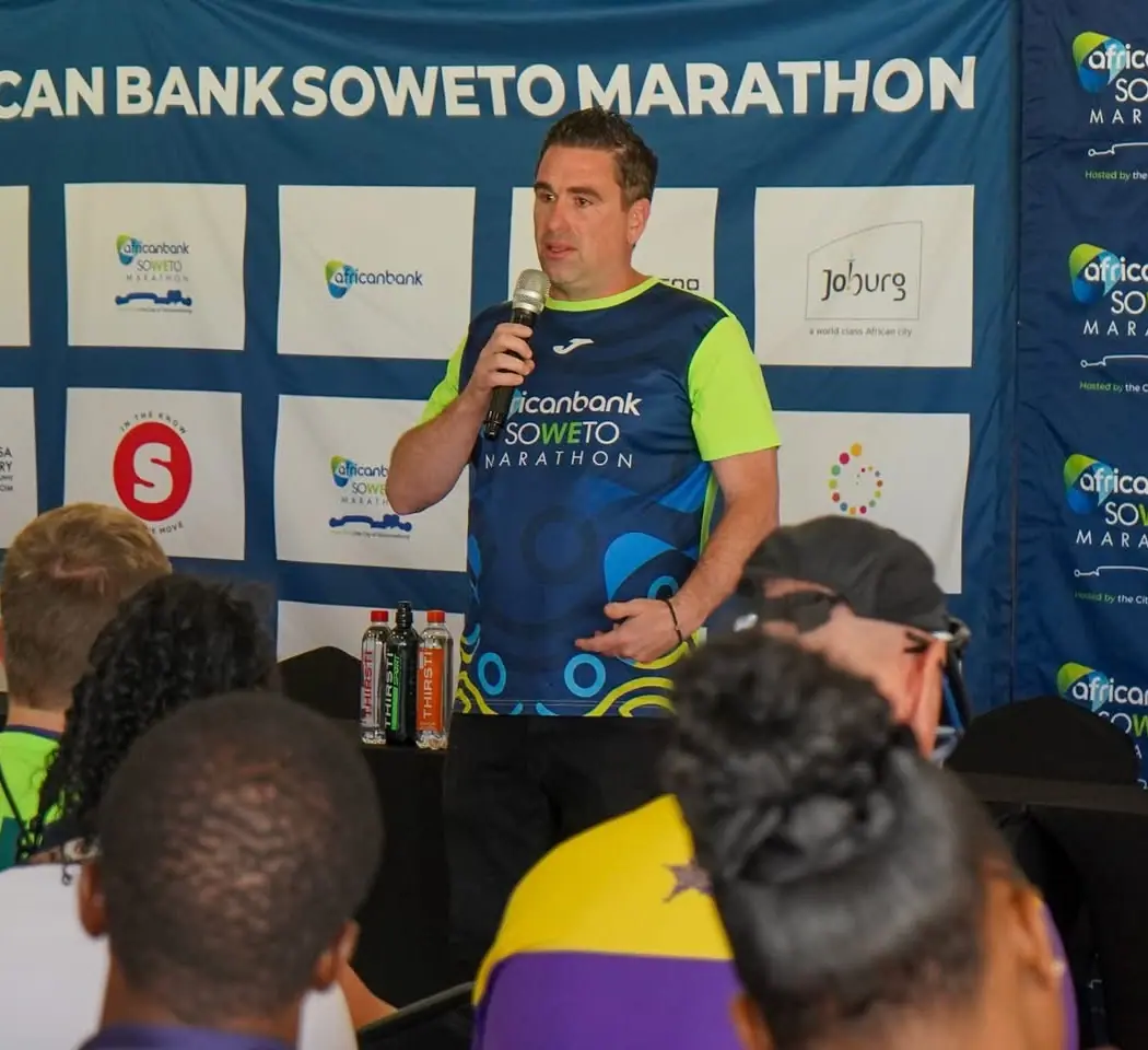 Danny Blumberg, founder of DB Events & Consulting, speaking at the African Bank Soweto Marathon media conference